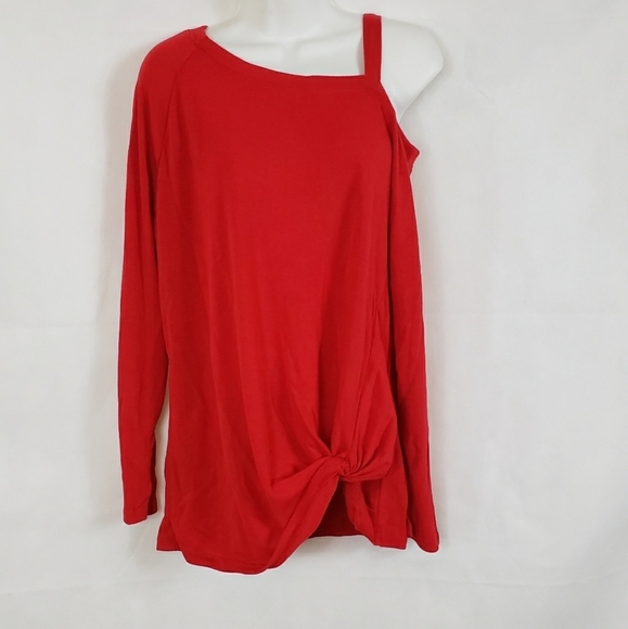 Cherry red long sleeve cold Shoulder knot top med - Picture 3 of 6